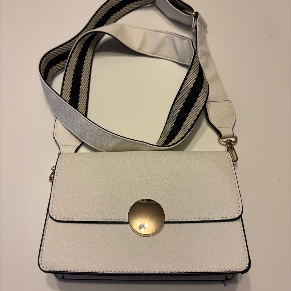 White Crossbody Bag with Gold Accent